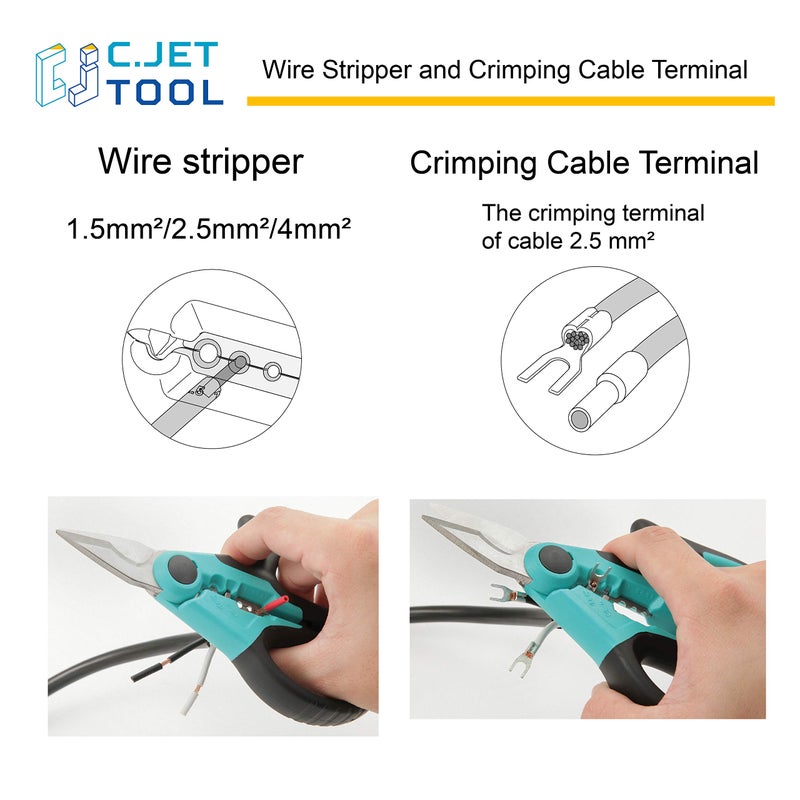 C.JET TOOL 7" Stainless Professional Electrician Scissors Multi-Grip Design Aluminium Copper Soft Cable - Image 5
